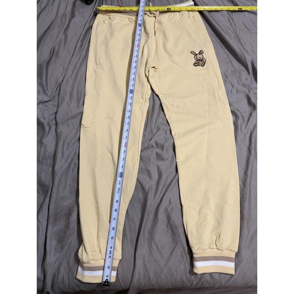 Lucky Charm Pants Mens M White Jogger Bunny Embroidered Elastic Waist Cuffed